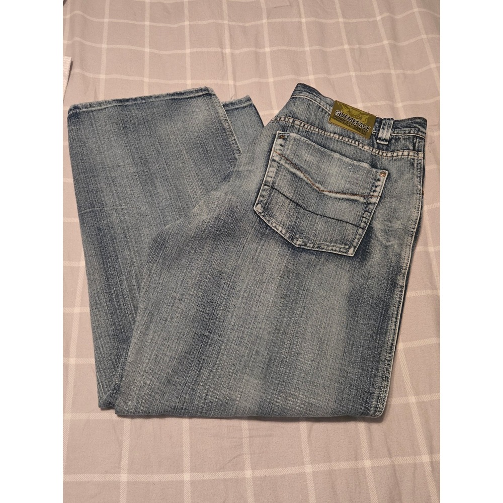 VTG GMF Give Me Face 0.3 Baggy Wide Leg Jeans Mens 38x32 Dark Wash 2000s Urban - Picture 7 of 8